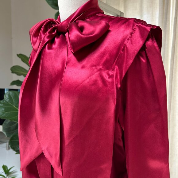 Vintage 80s Calvin Klein 100% Silk Bow Blouse Hong Kong Era – Fuchsia Women's 10 - Picture 3 of 13